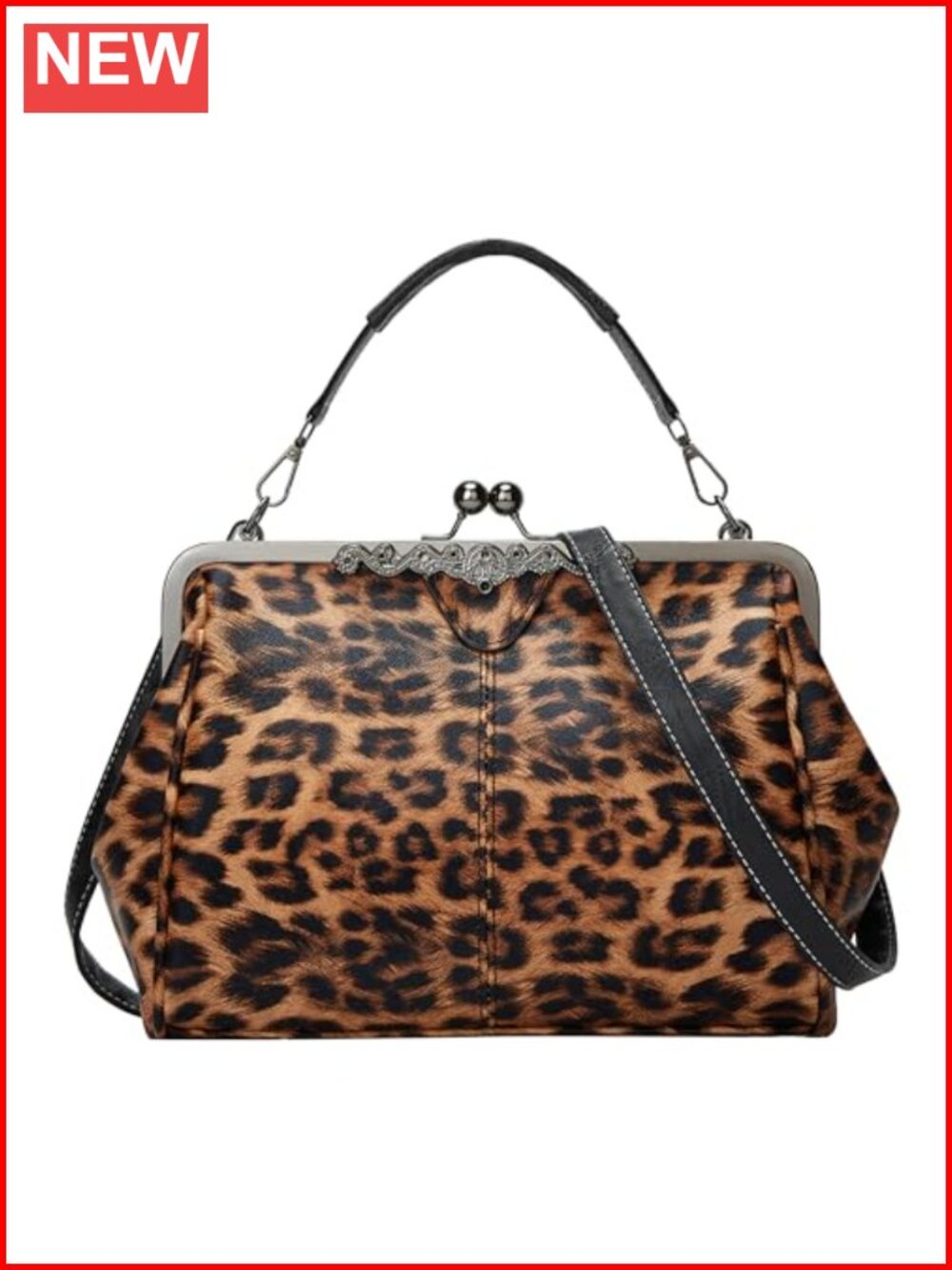 Vintage Kiss Lock Crossbody Purse Faux Leather Satchel